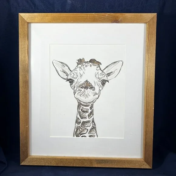 Set Of 3 Framed Animal Prints - Giraffe Alpaca & Elephant - Hobby Lobby - Wooden - Picture 4 of 4